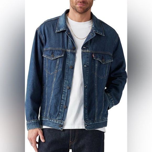 ✨ Levi's Men's Jacket Blue Dark Wash Jean Denim Trucker Biker Western Size M